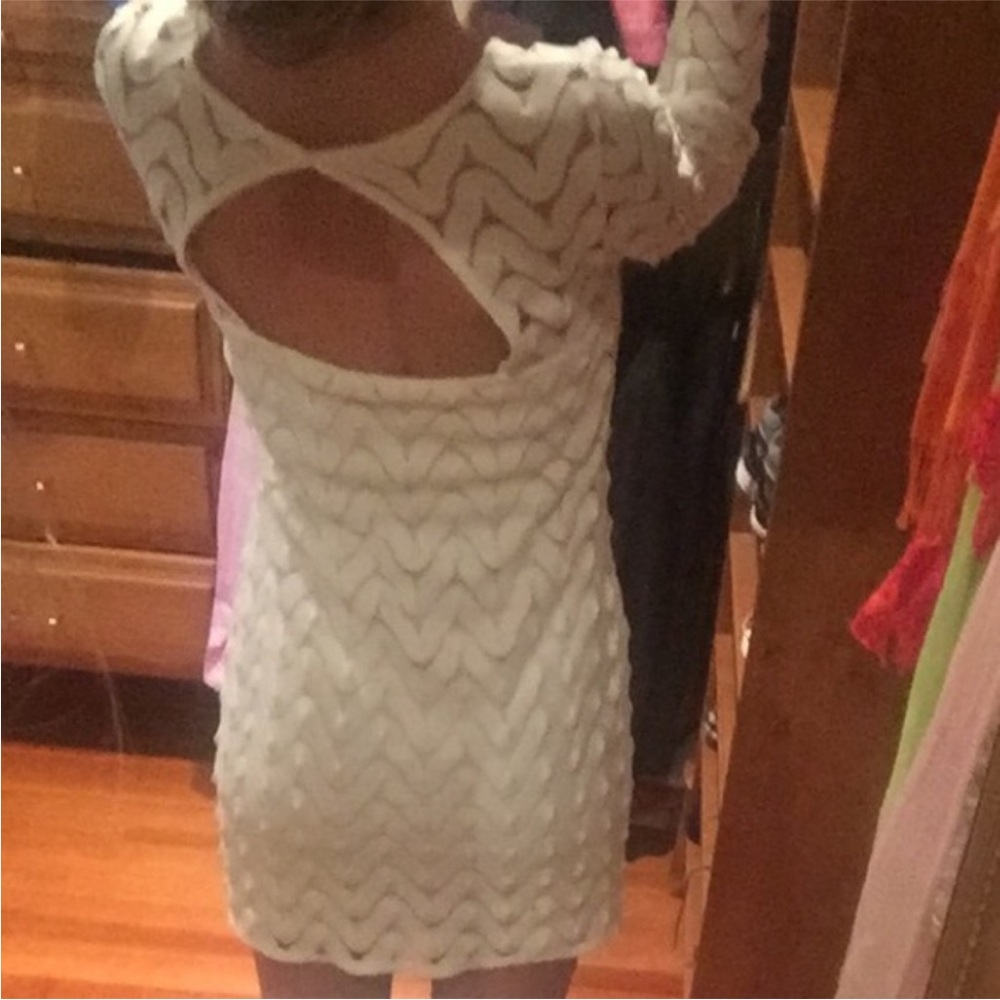 Free People Wild Thing Zig Zag Crochet Keyhole Mini Dress in creamy white - Picture 4 of 7